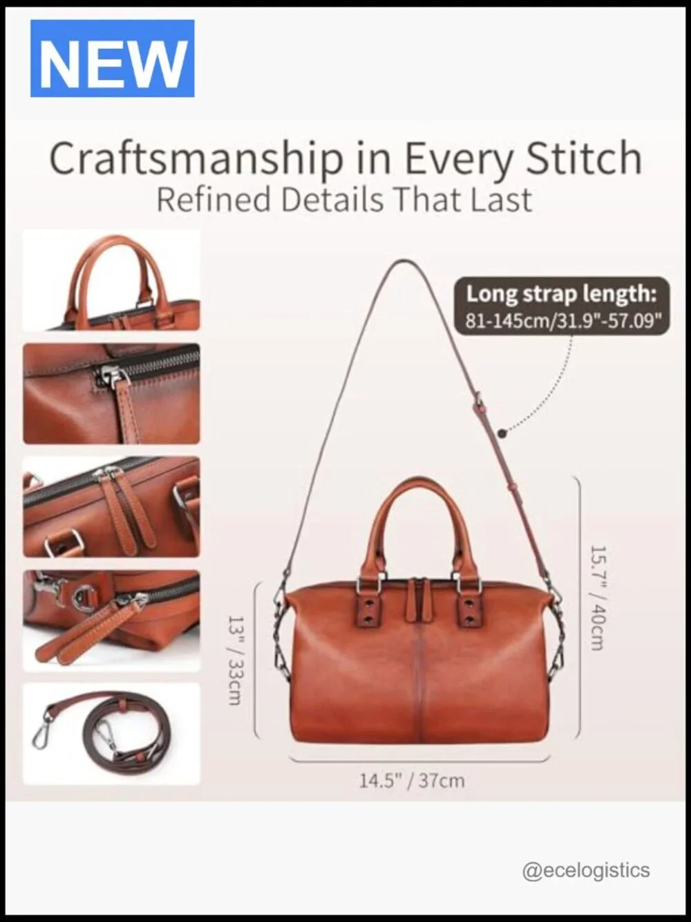 Vintage Full Grain Leather Laptop Tote Bag Satchel Crossbody